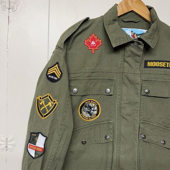 Moose Knuckles Military Style Barn Jacket Logo Patches Full Zip Jacket Women M - Picture 4 of 16